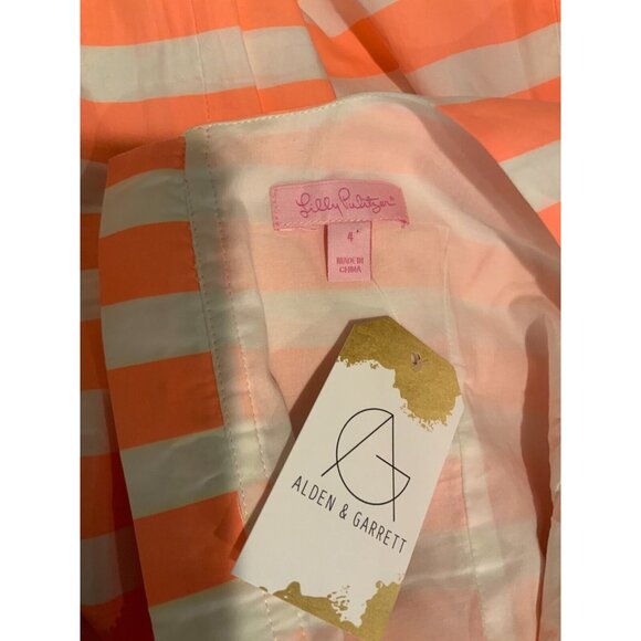 Lilly Pulitzer Delia Orange & White Striped Sunrise Print Mini Shift Dress Sz 4 - Picture 6 of 6